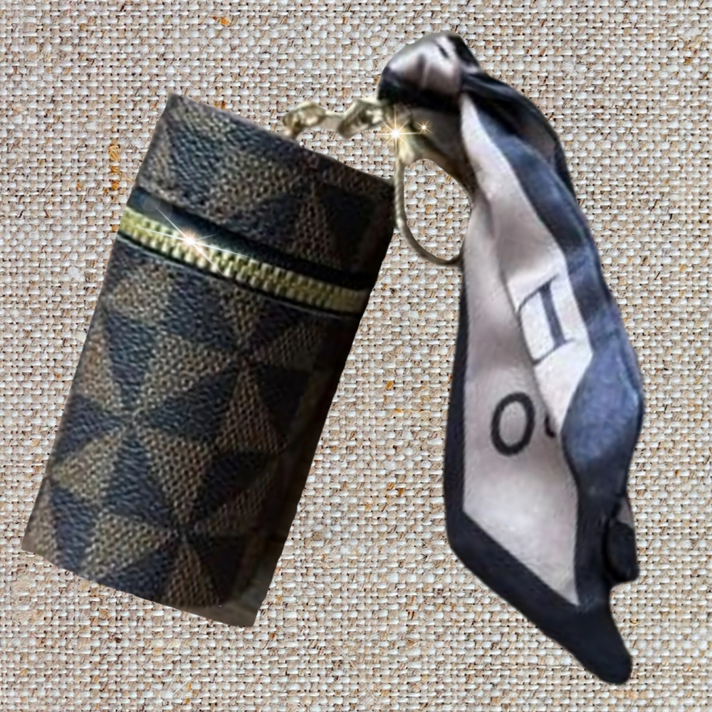 Brown Bag Hook Lipstick Case Keychain Bag Charm   with Scarf Accent - Picture 14 of 16
